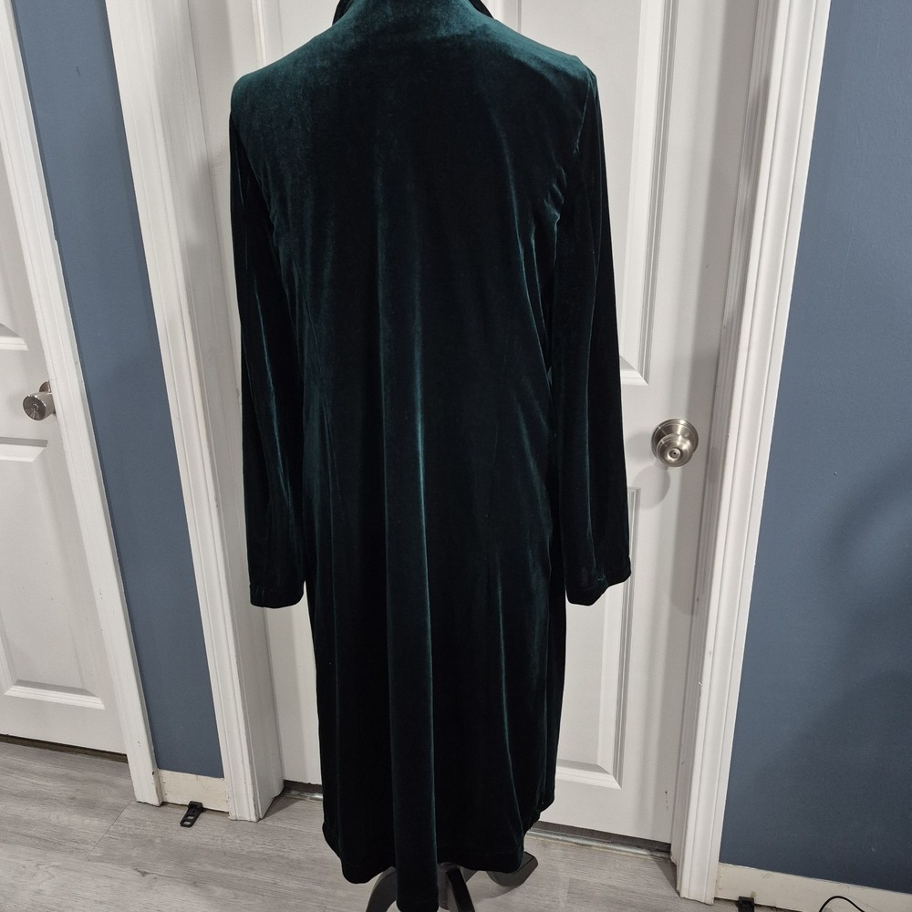 Skies Are Blue Velvet Duster Jacket Size Large Emerald Green Long Blazer Holiday - Picture 5 of 13